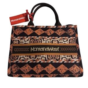 Montana West Southwestern Leopard Accent Tote Bag Rust Black Western Purse NWT